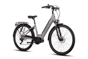 Saxonette Premium Sport E-Bike Wave Federgabel Mittelmotor Scheibenbremsen 10 Gang Kettenschaltung silber matt 