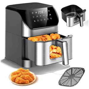 Oyajia Heißluftfritteuse 8L Air Frye Ohne Öl LED-Touchscreen 10 Programm mit Sichtfenster, 1800 W, Einstellbare Zeit/Temperaturregelung für Luftbraten, Braten 