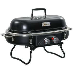 Outsunny Gasgrill inkl 2 Edelstahl-Brenner, Druckminderer, Gasschlauch, Deckel, klappbar BBQ Gartengrill, 2,34 KW Camping-Grill, für Balkon, 66 x 34,5 x 37 cm 