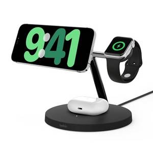  Belkin BoostCharge Pro kabelloses 3-in-1-Ladegerät mit Qi2 für iPhone 15, 14, 13 und 12 sowie Apple Watch und AirPods, induktive Ladestation kompatibel mit MagSafe (bis zu 15 W) – Schwarz 