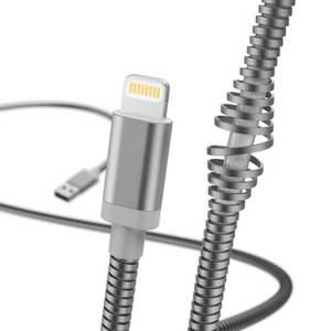 Hama 183340 Lade-/Datenkabel mit Metallummantelung USB2.0 Stecker auf Lightning Stecker, 1.5 m, silber 