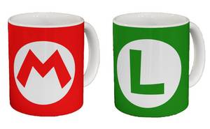 Blondie & Brownie Tasse Mario Luigi Logo Yoshi Peach Nintendo Gamning im Set, Keramik, Fullprint 